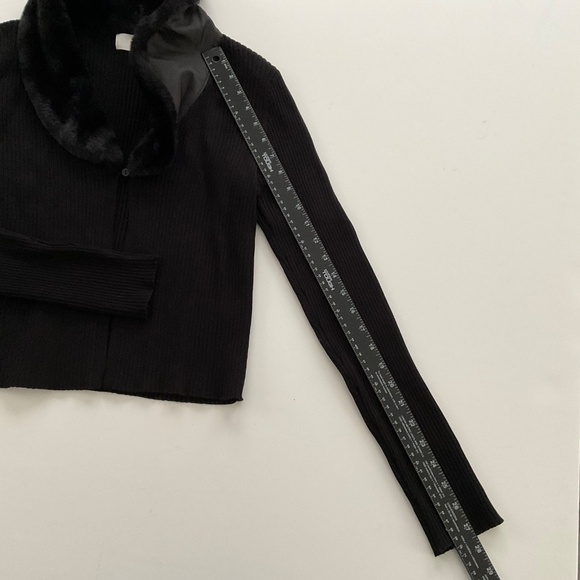 H&M Girls Ribbed Cardigan w/Faux Fur Collar Sz 20 Black Y2K Parisian Style Chic - Picture 6 of 9